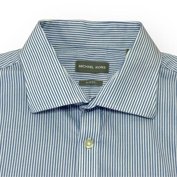 MICHAEL KORS COLLECTION Blue Pinstripe Dress Shirt Slim Office Work XL 17 34/35 - Picture 5 of 10